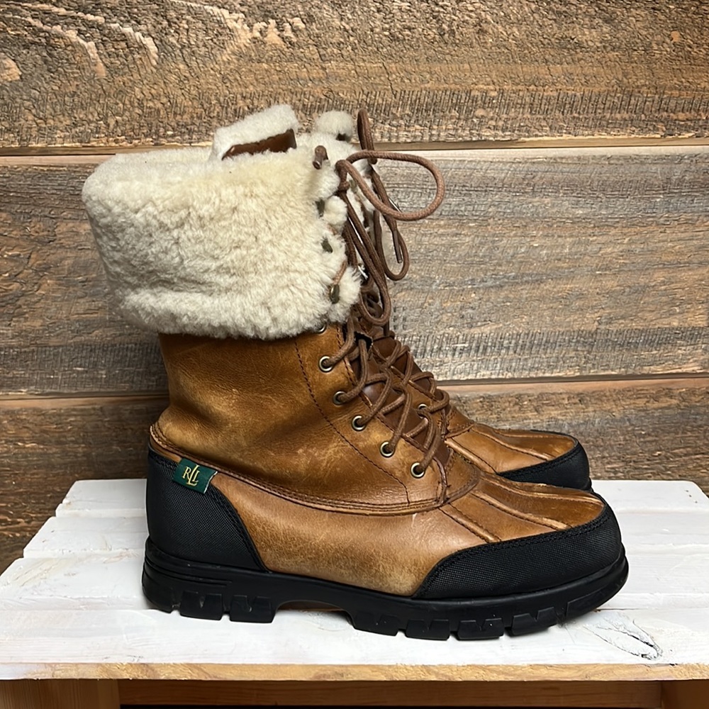 Ralph Lauren Quinta Duck Leather Lace Up Winter Snow Boots Size 7